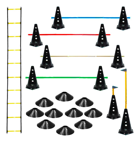 10 Cones Furados C/ Barreira + 10 Pratos + Escada Funcional