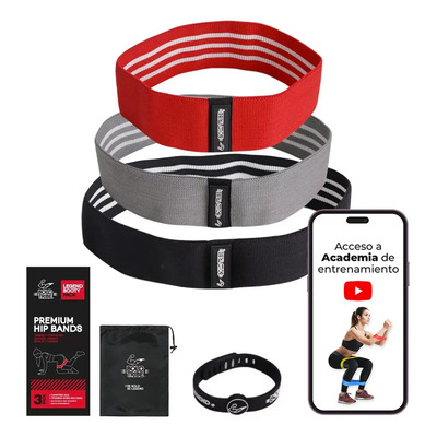 Hip Bands 3 Ligas Bandas Resistencia Para Glúteos Piernas Ejercicio Crossfit Con Bolsa Guía Entrenamiento Tela Premium | Meses sin interés