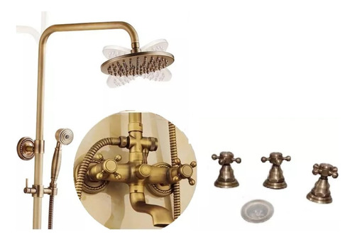 Set De Griferias Para Baño Bronce Antiguo Ducha + Bidet