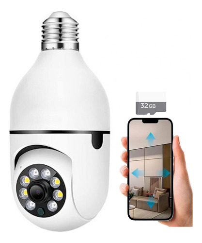 Camara Robotica Wifi Bombillo Fhd Seguridad 24/7 + Sd 32gb