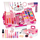 Maquillaje Para Niños Lavable, 55 Piezas Con Corona, Rosado