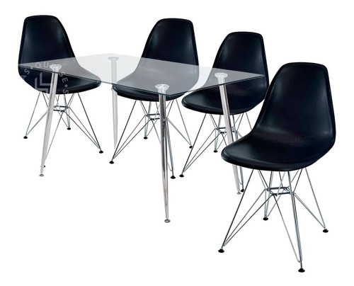 Juego Comedor Mesa Vidrio Iriarte 120x80 + 4 Sillas Eames