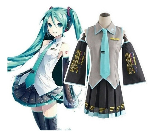 .. Vocaloid Miku Cosplay Peluca Disfraz Japón Midi Vestido