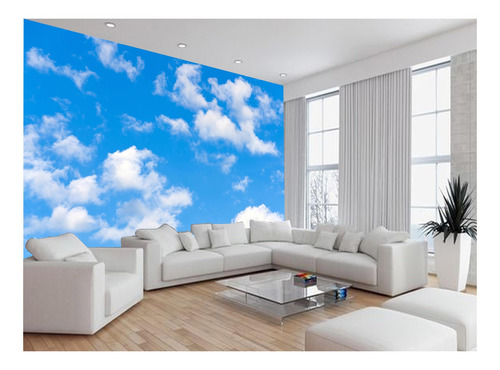 Adesivo De Parede 3d Paisagem Céu Azul Nuvens M² Nsk112
