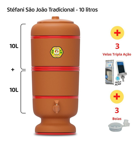 Filtro De Barro São João Tradicional 10l + Vela Tripla Ação