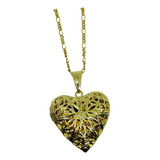 Cadena Y Dije De Relicario Corazon Biselado Chapa Oro 14k 