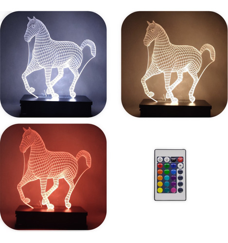 Lámpara Led 3d Caballo 2   16 Colores Control Remoto Rgb