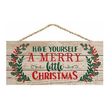 Cartel Colgante Navideño Holly 5x10 Placa Madera.