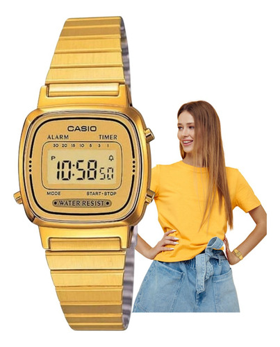 Relógio Casio Feminino Vintage Digital Dourado La670wga-9df