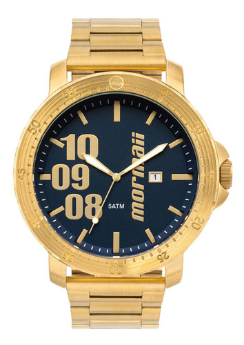 Relógio Masculino Mormaii Steel Dourado Garantia 1 Ano Cor Do Fundo Azul