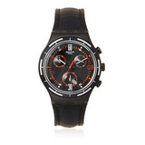 Swatch Irony Erupción Negro Dial Cronógrafo Negro Piel Mens 