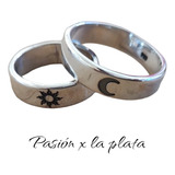 Anillo En Pareja Plata 925 Sol Y Luna Grabado A Láser Doble