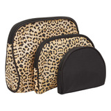 Set De 3 Bolsas Maquillaje Leopardo Mujer, Viaje Cosmético