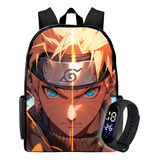 Mochila Escolar Passeio Viagem Naruto Lançamento + Relógio 