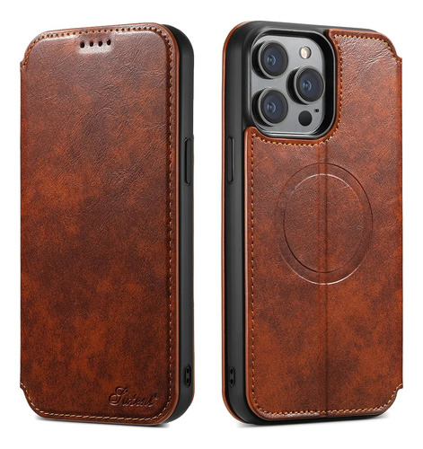 Para iPhone 14 15 Funda De Cuero Con Funda Magnética