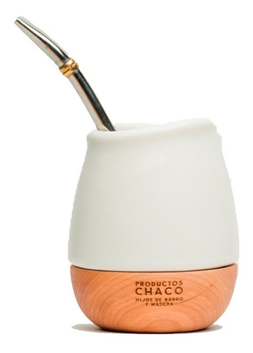 Mate Chaco Porteñito Ceramica Base Madera + Bombilla + Funda