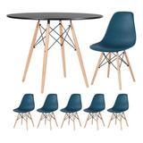 Mesa Jantar Eames Wood 100 Cm 5 Cadeiras Eiffel Coloridas Cor Da Tampa Mesa Preto Com Cadeiras Azul Petróleo