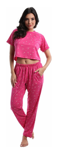 Pijama Feminino Manga Curta Calça Comprida Cropped Virginia