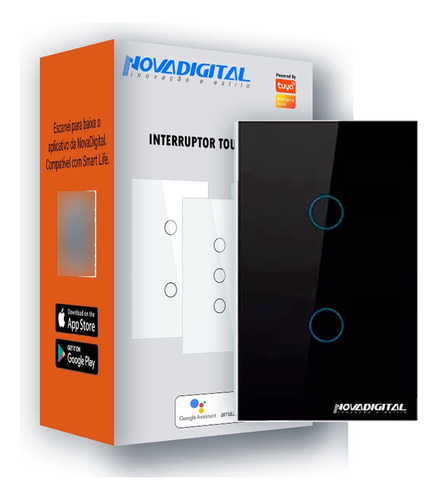 Interruptor Zigbee Touch 2 Teclas Novadigital Preto Alexa 