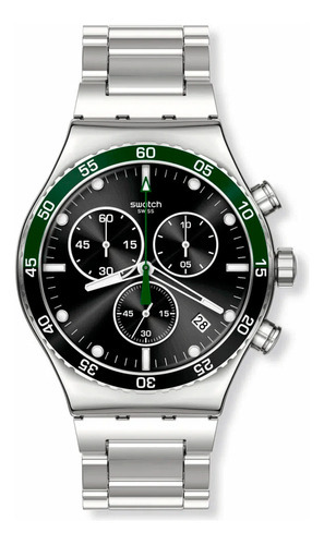 Reloj Swatch Dark Green Irony Chrono Yvs506g Original Color De La Malla Plateado Color Del Bisel Verde Color Del Fondo Negro