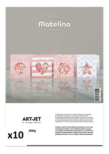 Papel Matelina 250gr Doble Faz A4 Art-jet® 300 Mic X10hojas