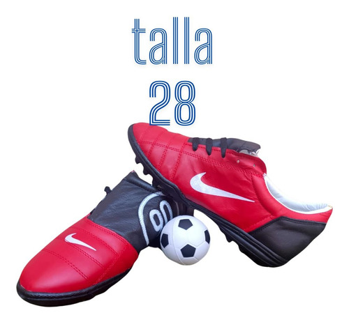 Tenis Suela Turf Mod. T90 En Piel Rojo Y Negro Talla 28