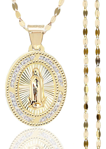 Medalla Virgen Guadalupe Con Cadena Oro 10k Planchada 50cm