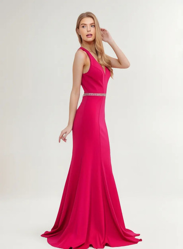 Vestido Largo De Fiesta Con Piedras En Cintura