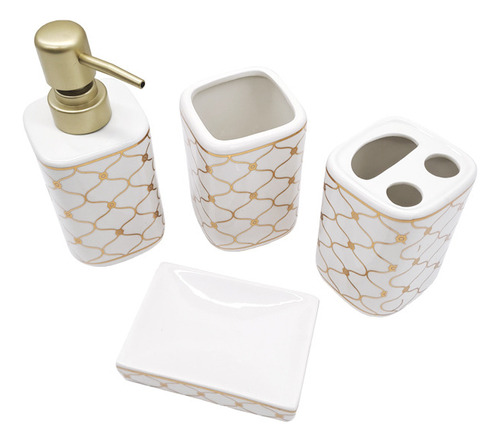 Set Baño 4pz Cerámica Cuadrado Dispenser Jabonera Vaso Zztt