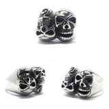 Anillo Doble Calavera Craneo En Acero Quirurgico.