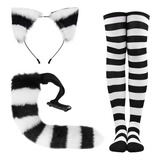 Conjunto De Cosplay De Calcetines Con Orejas De Gato A Rayas