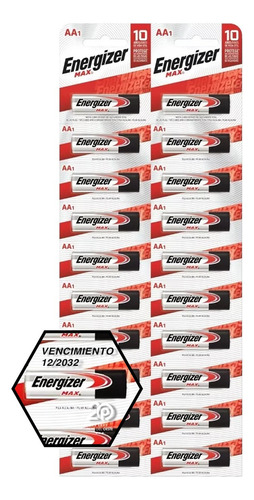 20 X Pilas Aa Energizer Max E91 Pilas Alcalinas 1.5v Factura