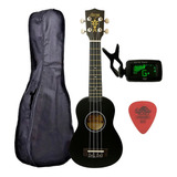 Ukulele Preto Seven Soprano Suk-07 Bk C/ Capa E Afinador