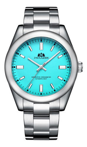 Reloj Luminoso Mecánico Automático Paulareis Para Hombre Color Del Fondo Cyan-blue