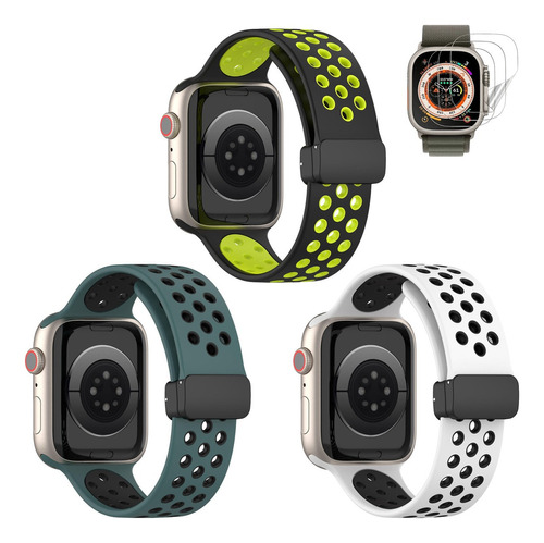 3 Correas + Mica Cristal Para Apple Watch Se Ultra 9 8 7 6 5