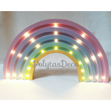 Arcoiris Pastel Luminoso C/tapa Luces Unicornio Letra Madera