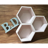 9 Nichos Hexagonal Favo Mdf Rosa Com Fundo