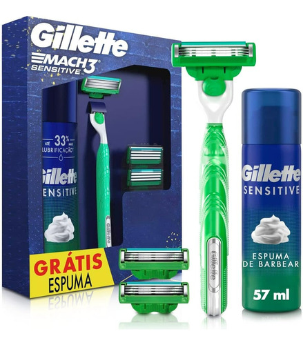 Kit Aparelho De Barbear Gillette Mach3 Sensitive Acqua-grip