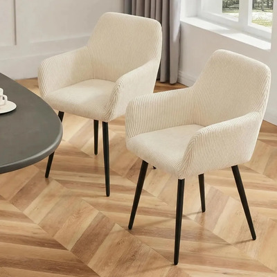 Silla De Comedor Gomyhome Lyanco, Estructura Negra, Asiento Acolchado De Pana Beige, 2 Unidades | Meses sin interés