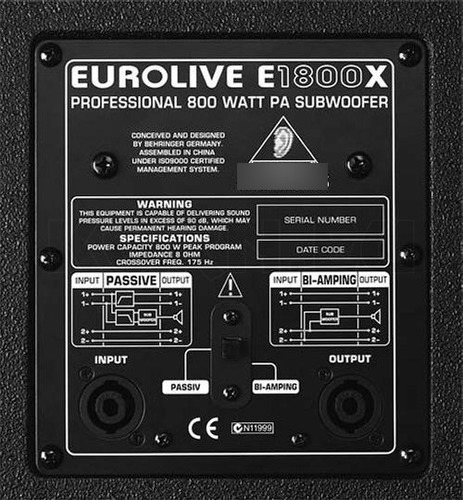 Remato Subwoofer Pasivo Behringer Eurolive E1800x