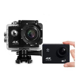 Camara Deportiva Accion 4k Ultra Hd Wifi Hdmi Sumergible 30m Color Negro