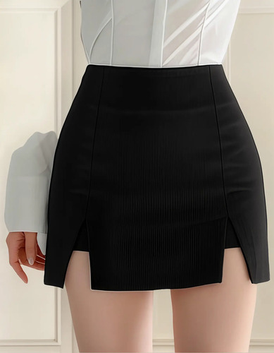 Short Falda Ajustada Y Doble Abertura A La Moda Mujer 2 En 1 | Meses sin interés