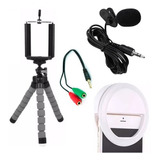 Kit Youtuber Microfone De Lapela Celular + Tripé Luz Selfie