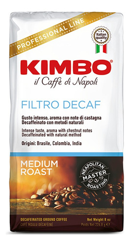 Café Descafeinado Kimbo Filtro 226g Grano Molido Italiano