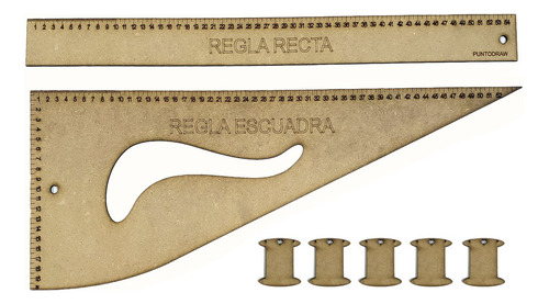 2 Reglas Escuadra Y Recta Modista Costura Mdf Textil + Regal