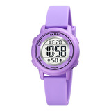 Reloj Unisex Skmei 1721 Sumergible Digital Alarma Cronometro Color De La Malla Morado Color Del Fondo Blanco