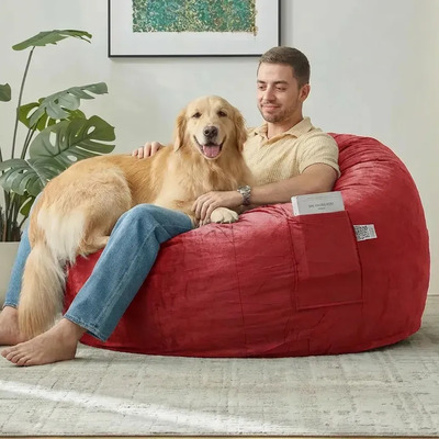 Puff Sillón Grande Suave Tipo Almacén para Sala y Cuarto con Memory Foam rojo | Meses sin interés