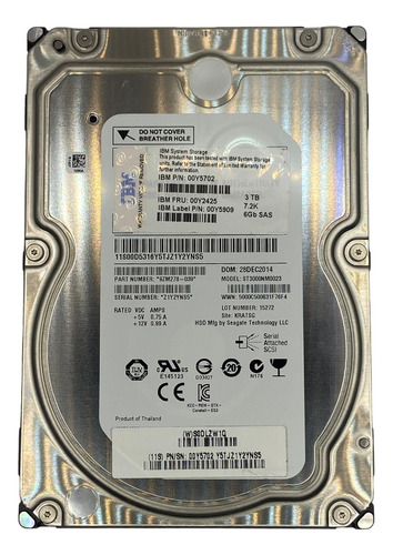 Hd Ibm 3tb 7.2k 3,5 Sas 6gbps Pn 00y2425 00y5716 00y2473 00y5702 @