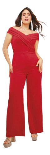 Jumpsuit Largo Manga Corta Curvy Line Rojo 490-69 Cklass