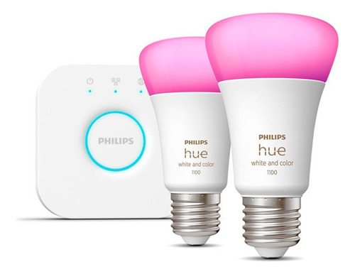 Kit Philips Hue 2 Ampolletas E27 Color + 1 Bridge Color De La Luz Multicolor